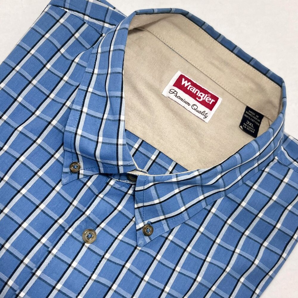 Wrangler Mens Short Sleeve Shirt Size 3XL Blue Plaid Patch Pocket NWOT